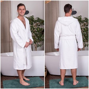 ТХ-36 Халат махровый С КАПЮШОНОМ длинный БЕЛЫЙ